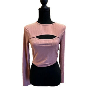 NWT ABOUND LONG SLEEVE RIBBED PINK TOP WITH CUT OUT